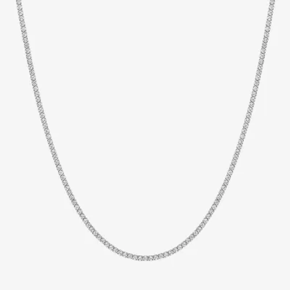 Yes Womens White Sapphire Sterling Silver 14 Inch Tennis Necklace