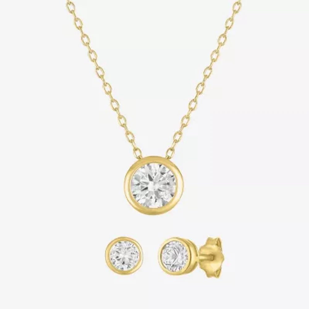 Yes, Please! Womens Lab Created White Sapphire 14K Gold Over Silver Round 2-pc. Jewelry Set