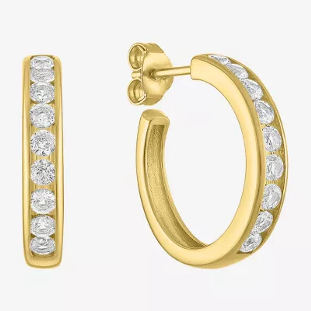 Yes, Please! C-Hoop Womens Lab Created White Sapphire 14K Gold Over Silver 20mm Hoop Earrings