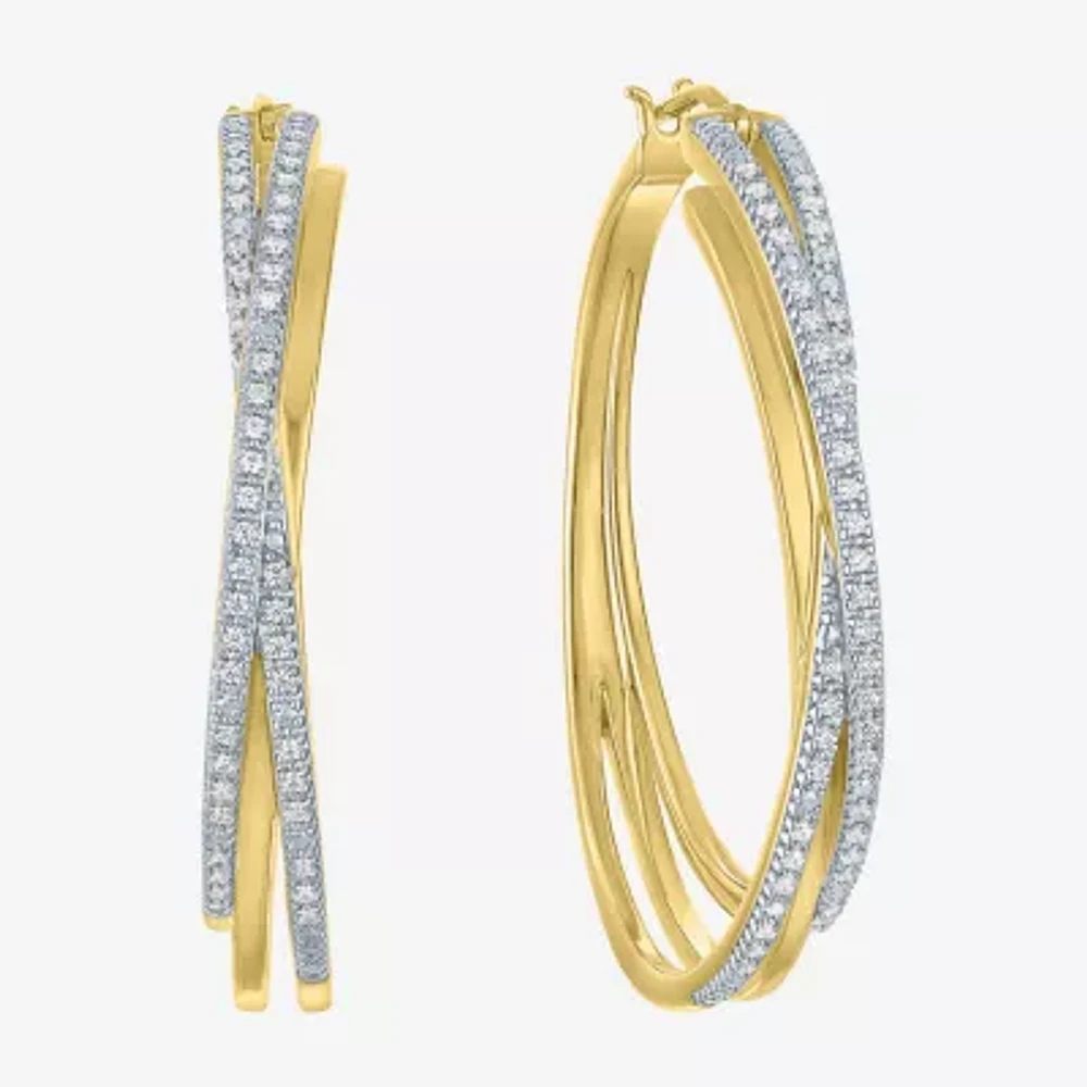 (I1-I2/ G-H) Womens 1/4 CT. T.W. Lab Grown White Diamond 14K Gold Over Silver Hoop Earrings