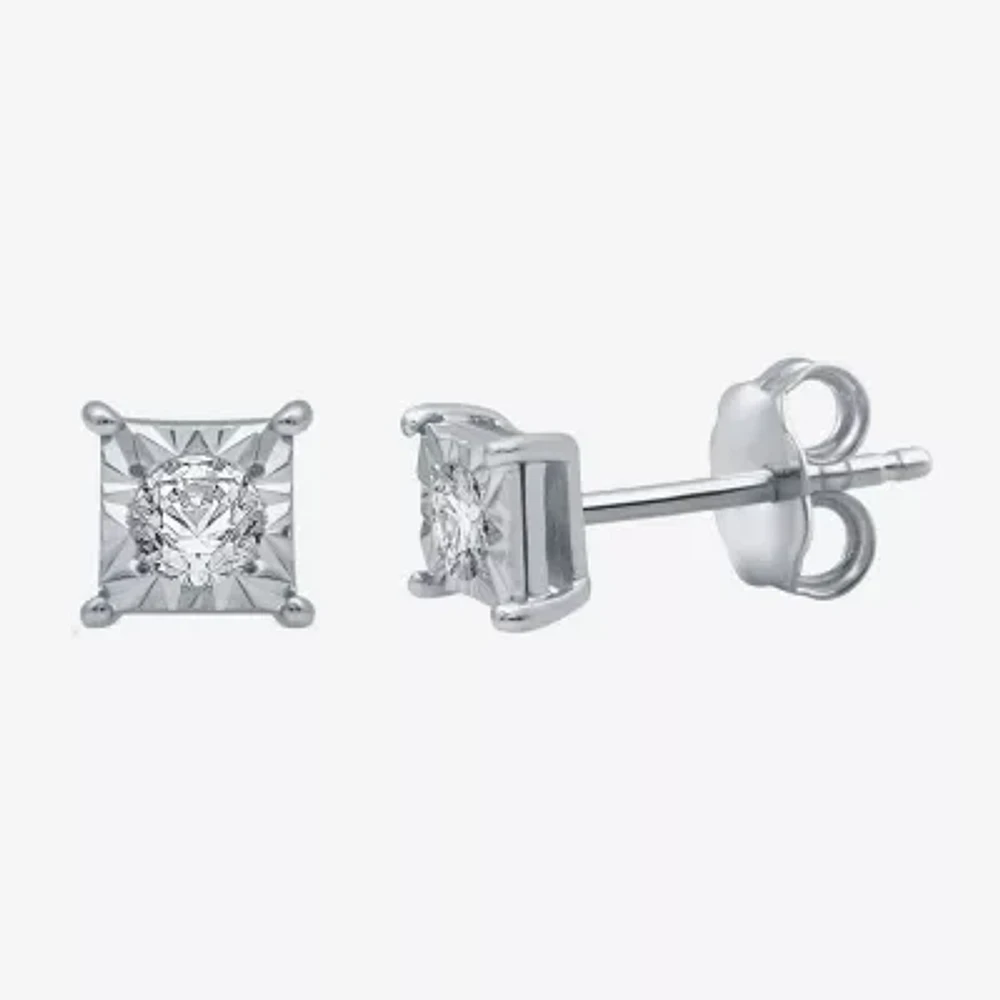 1/6 CT. T.W. Natural White Diamond 5.3mm Princess Sterling Silver Stud Earrings