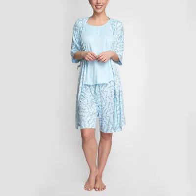 Hanes Womens Round Neck 3/4 Sleeve 3-pc. Pajama Sets