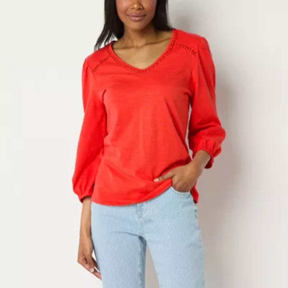 St. John's Bay Womens V Neck 3/4 Sleeve T-Shirt