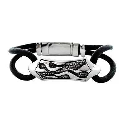 Mens Stainless Steel & Leather Bracelet