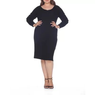 White Mark Womens Long Sleeve Bodycon Dress Plus
