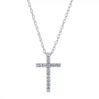 Womens 1/10 CT. T.W. Natural White Diamond 10K White Gold Cross 16 Inch Pendant Necklace