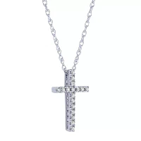 Womens 1/10 CT. T.W. Natural White Diamond 10K White Gold Cross 16 Inch Pendant Necklace