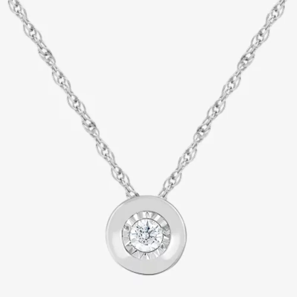 Womens Diamond Accent Lab Grown White Diamond Sterling Silver Round 18 Inch Pendant Necklace