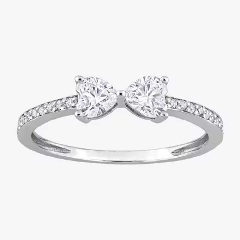 Duo Heart Womens Lab Created White Moissanite Sterling Silver Band