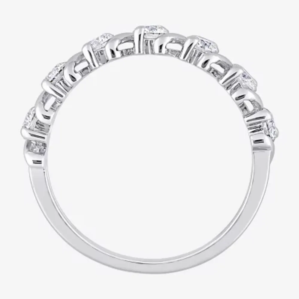 Womens 2MM 3/4 CT. T.W. Lab Created White Moissanite Sterling Silver Wedding Band