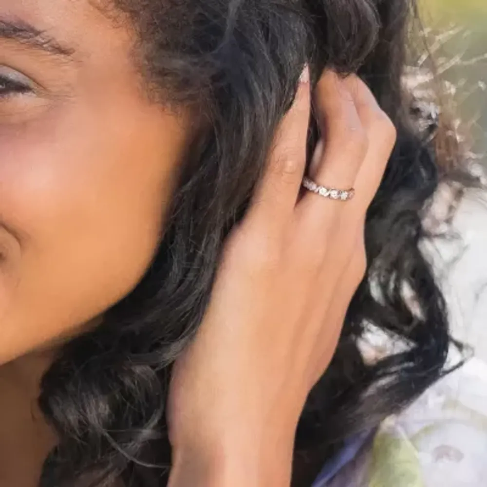 Womens 2MM 3/4 CT. T.W. Lab Created White Moissanite Sterling Silver Wedding Band