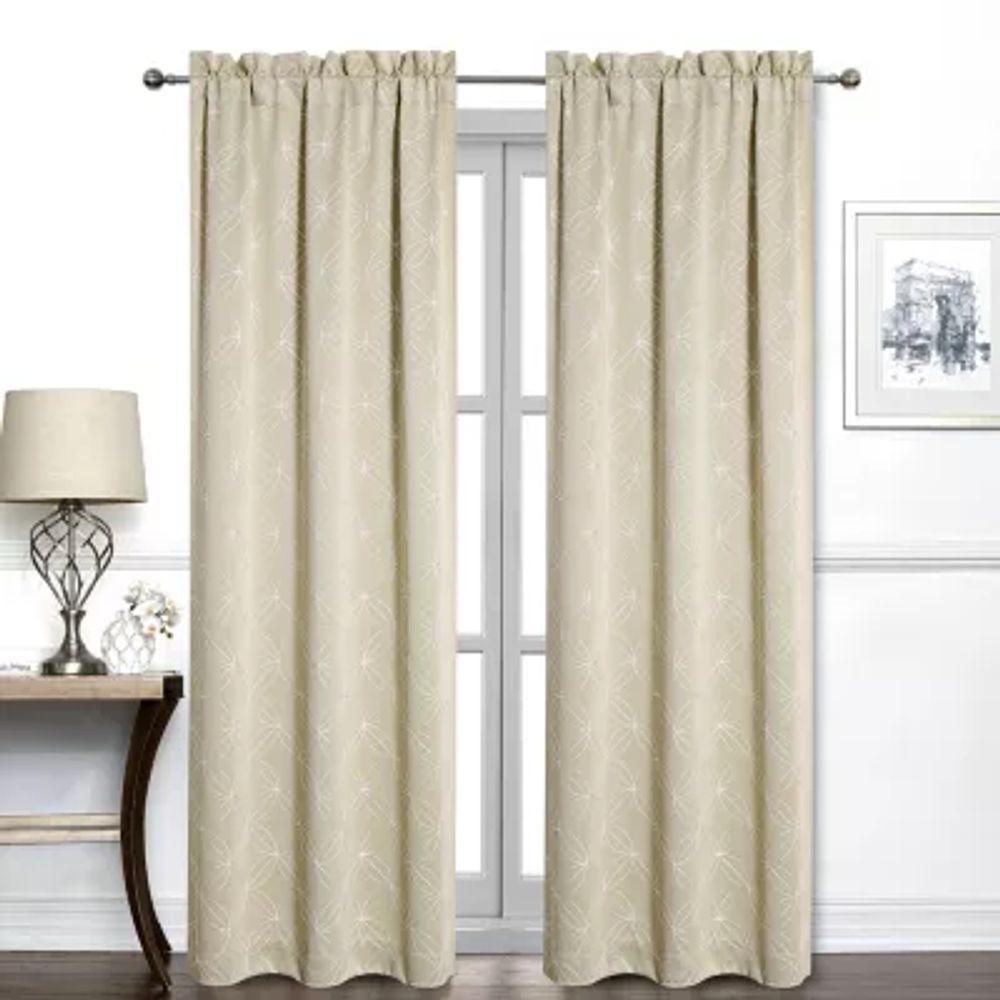 Regal Home Perth Geometric Embroidery Rod Pocket Blackout Set of 2 Curtain Panel