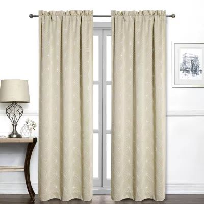 Regal Home Perth Geometric Embroidery Rod Pocket Blackout Set of 2 Curtain Panel