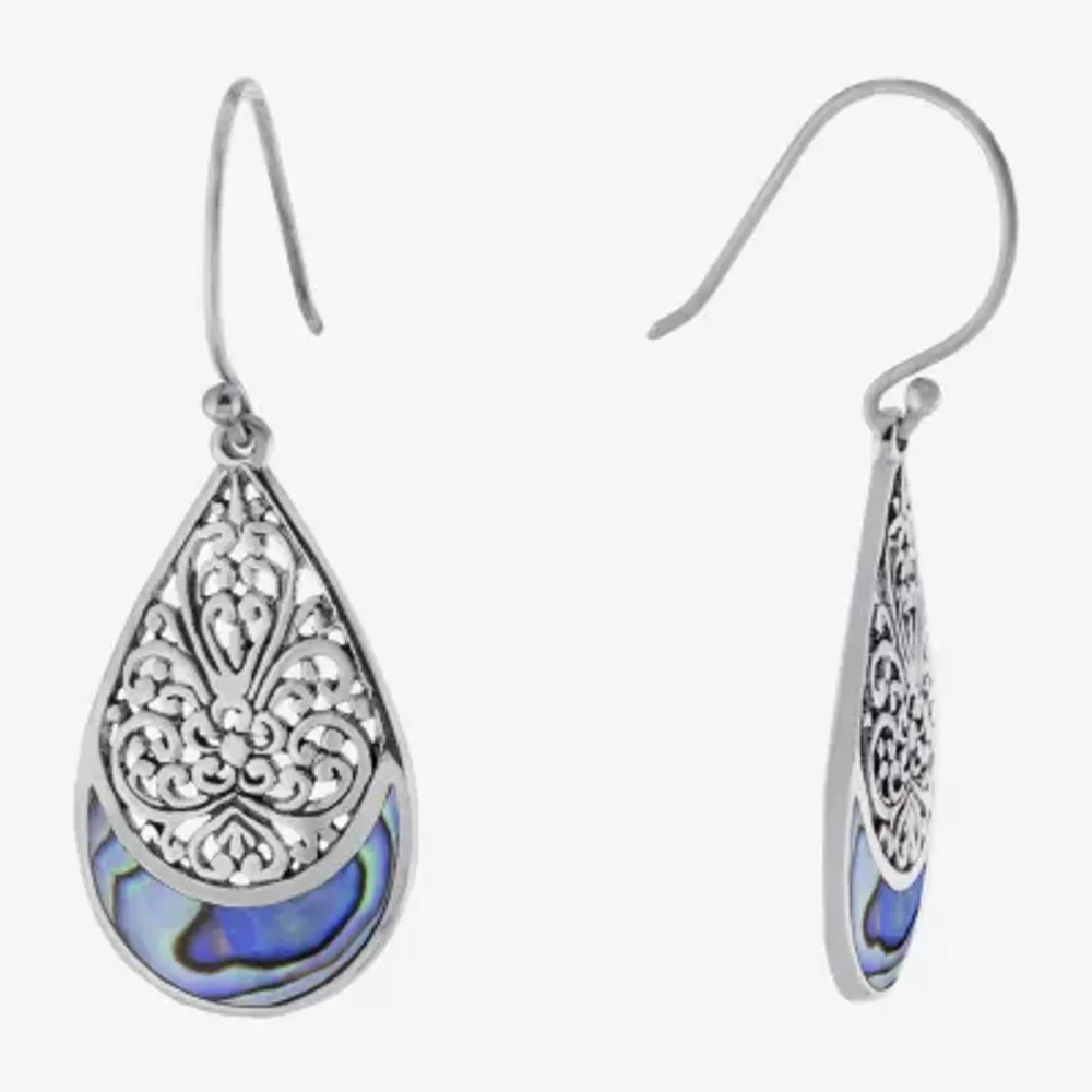 Bali Inspired Womens Gray Abalone Sterling Silver Drop Earrings