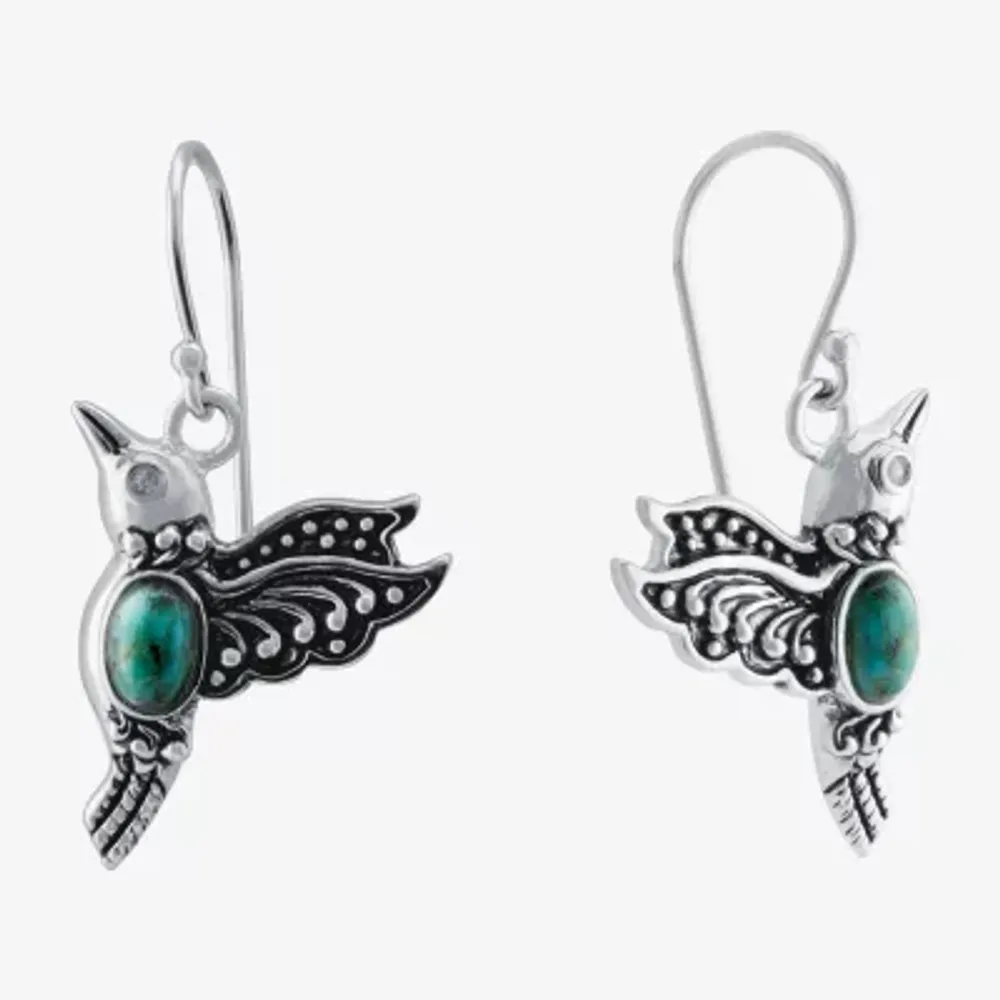 Hummingbird Womens Enhanced Blue Turquoise Sterling Silver Round Drop Earrings
