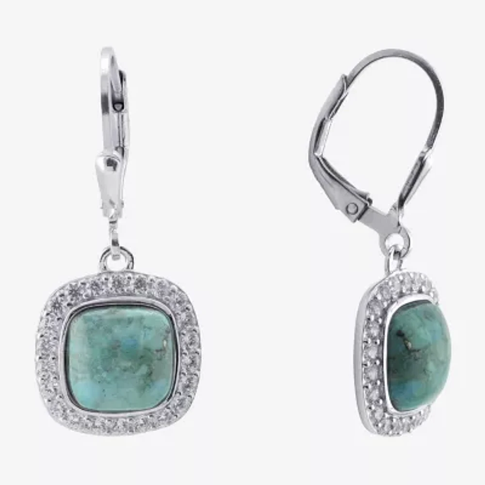 Womens Enhanced Blue Turquoise Sterling Silver Round Drop Earrings