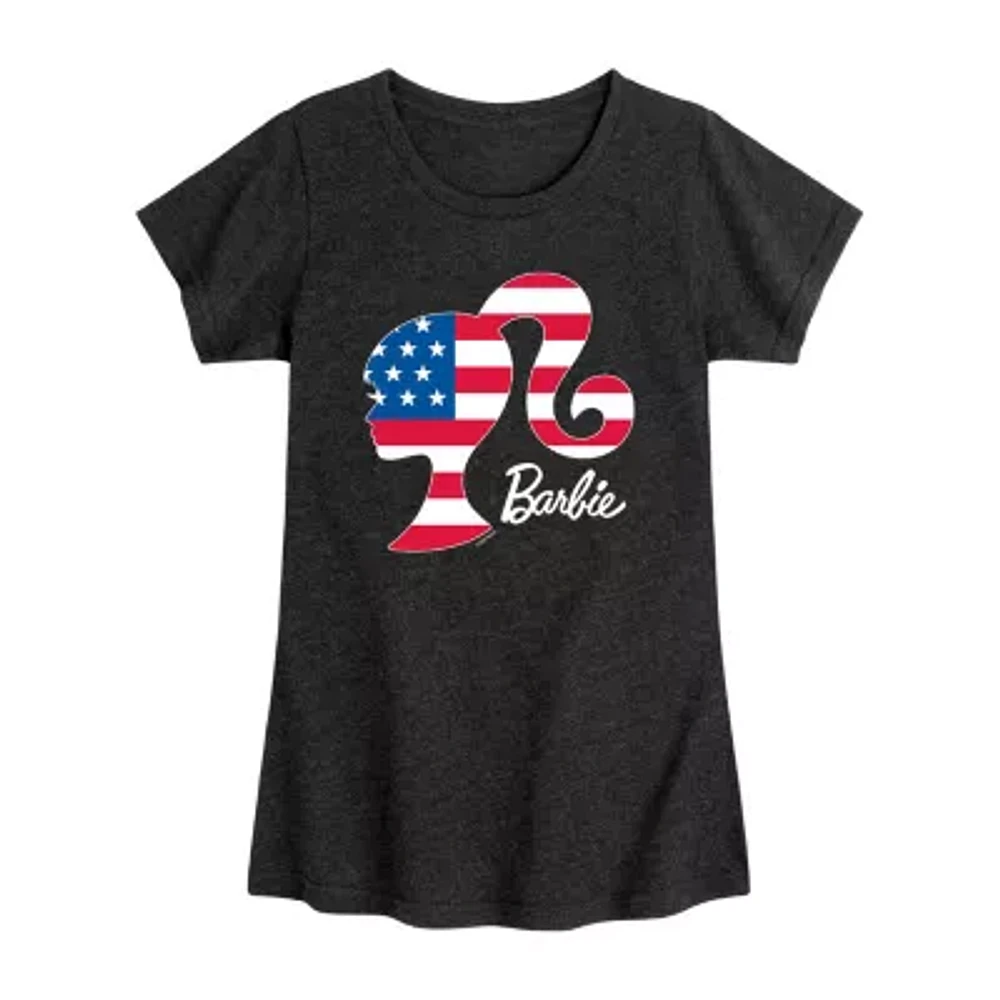 Americana Little & Big Kid Girls Crew Neck Short Sleeve Flag Regular Fit Barbie Graphic T-Shirt