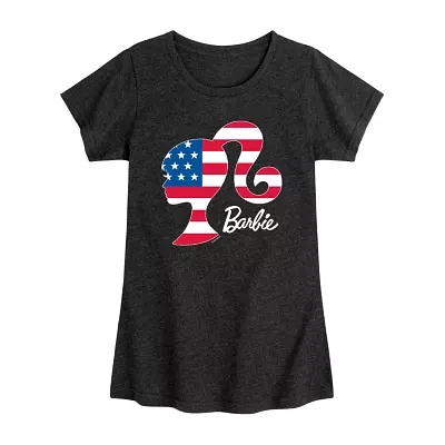 Americana Little & Big Kid Girls Crew Neck Short Sleeve Flag Regular Fit Barbie Graphic T-Shirt