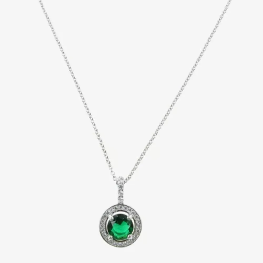 Vieste Rosa Halo Womens Green Crystal Round 16 Inch Pendant Necklace