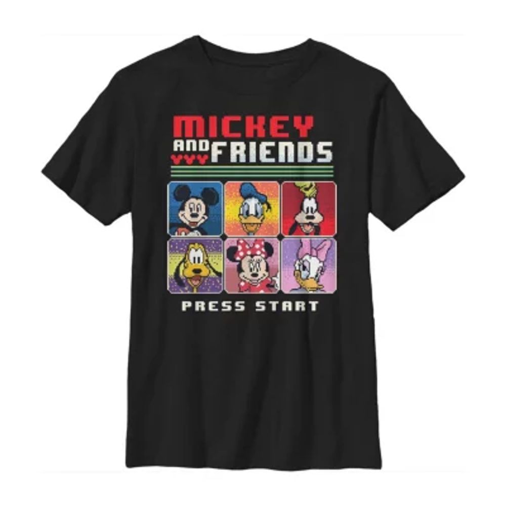 Disney Little & Big Kid Boys Crew Neck Short Sleeve Slim Fit Mickey and Friends Graphic T-Shirt