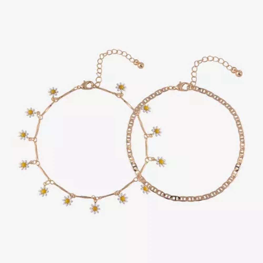 Arizona Daisy Womens 9 Inch Cable Flower Ankle Bracelet