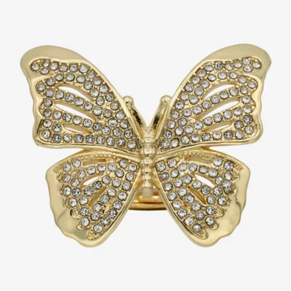 Bijoux Bar Gold Tone Womens Crystal Butterfly Cocktail Ring