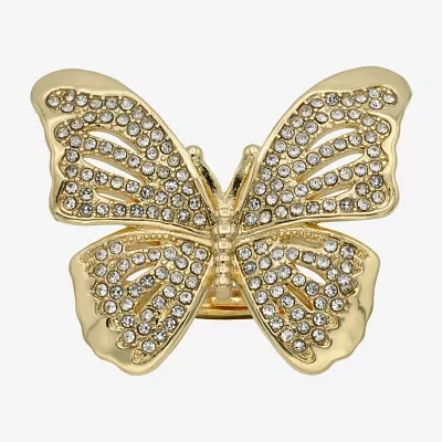 Bijoux Bar Gold Tone Womens Crystal Butterfly Cocktail Ring