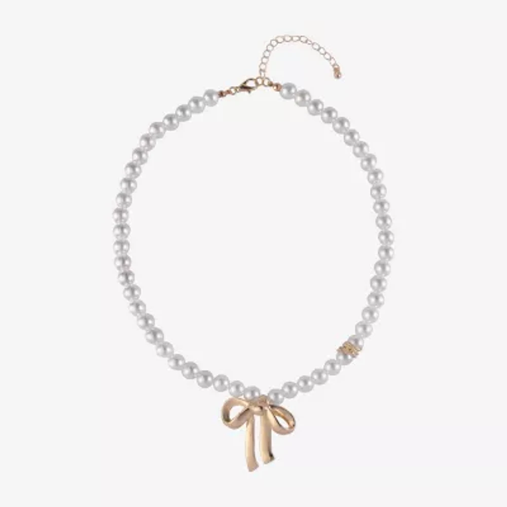 Arizona Womens Simulated Pearl Bow 16 Inch Pendant Necklace