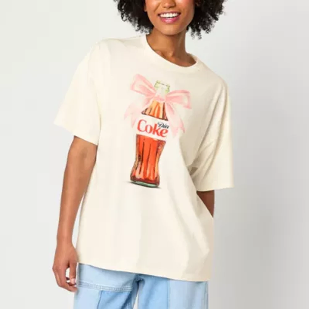 Diet Coke Bow Oversized Womens Crew Neck Short Sleeve Juniors Graphic T-Shirt