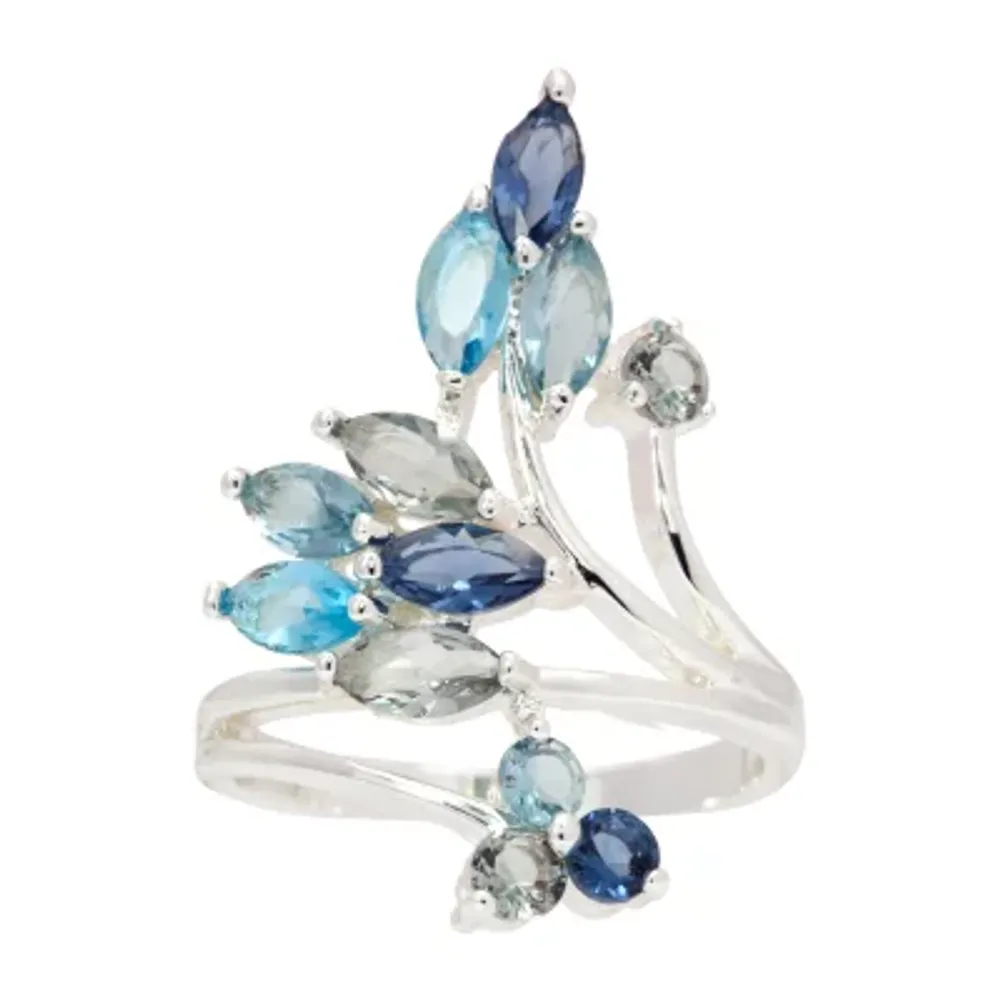 Sparkle Allure Womens Blue Crystal Pure Silver Over Brass Hypoallergenic Cocktail Ring