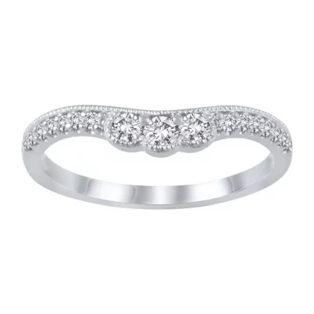 Womens 1/ CT. T.W. Natural White Diamond 10K Gold Curved Wedding Ring Enhancer