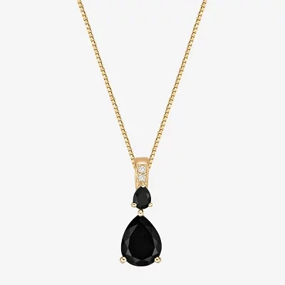 Womens Genuine Black Onyx 10K Gold Pear 18 Inch Pendant Necklace