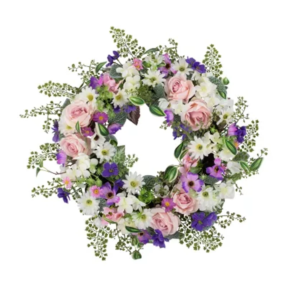 Northlight 24in Mixed Floral Fern Wreath