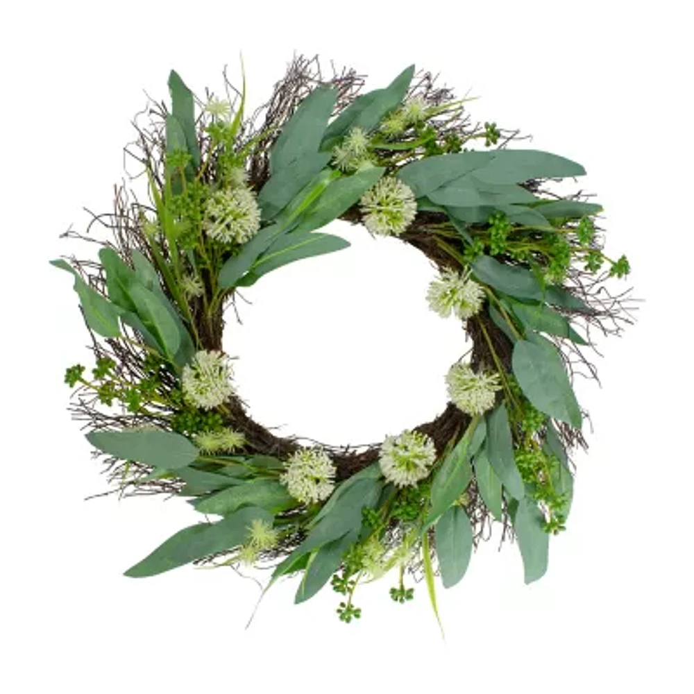 Northlight 23in Olive Leaf And Floral Twig Wreath