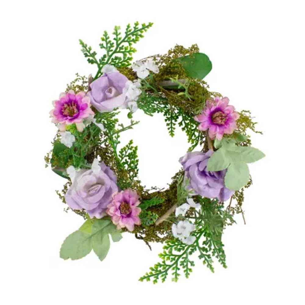 Northlight 8in Mini Rose Foliage Pink Purple Wreath