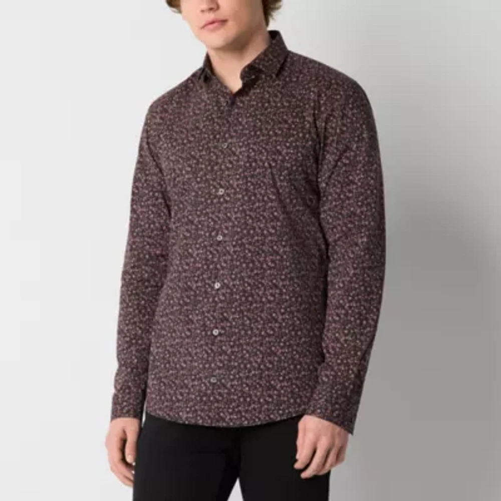 J. Ferrar Mens Long Sleeve Cuffed Slim Fit Stretch Fabric Wrinkle Free Button-Down Shirt