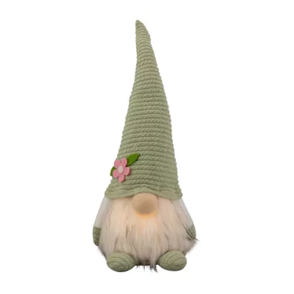 Northlight 12.25in Lighted Green With With Flower Hat Gnome
