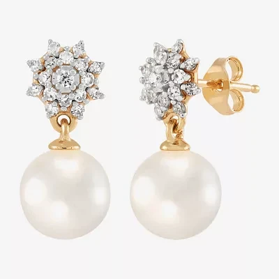 Womens 1/4 CT. T.W. White Cultured Freshwater Pearl 10K Gold Round Drop Earrings