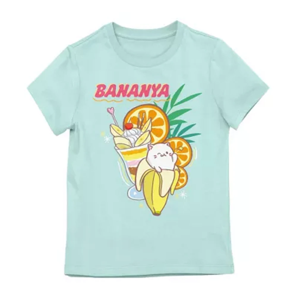 Bananya Little & Big Kid Girls Crew Neck Short Sleeve Regular Fit Graphic T-Shirt