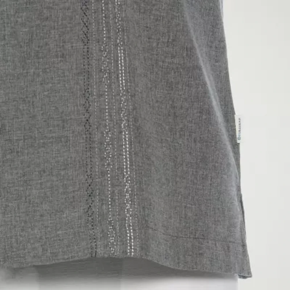 Cubavera Chambray Geo Embroidery Mens Short Sleeve Regular Fit Big and Tall Button-Down Shirt