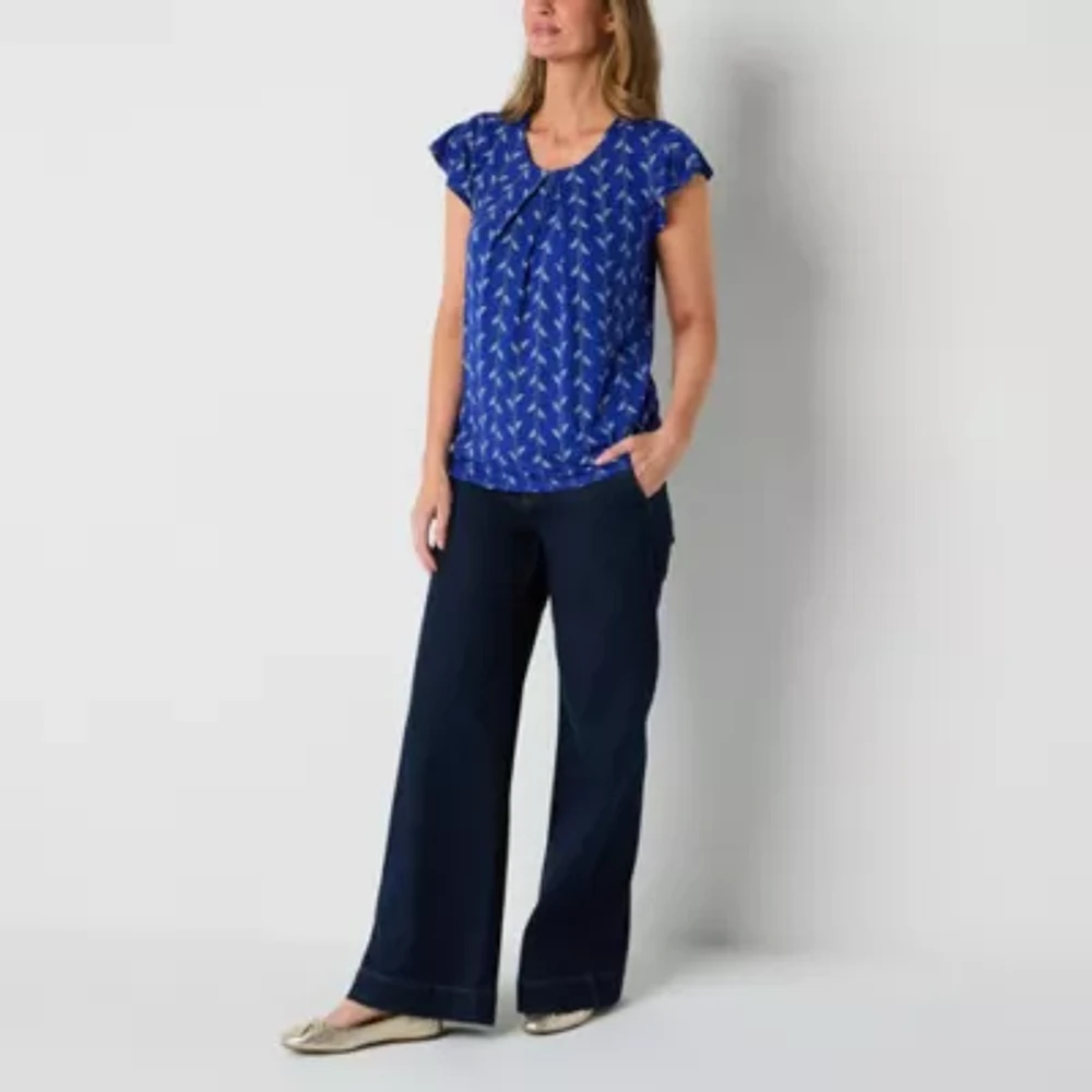 Liz Claiborne Womens Round Neck Short Sleeve Tall Blouse