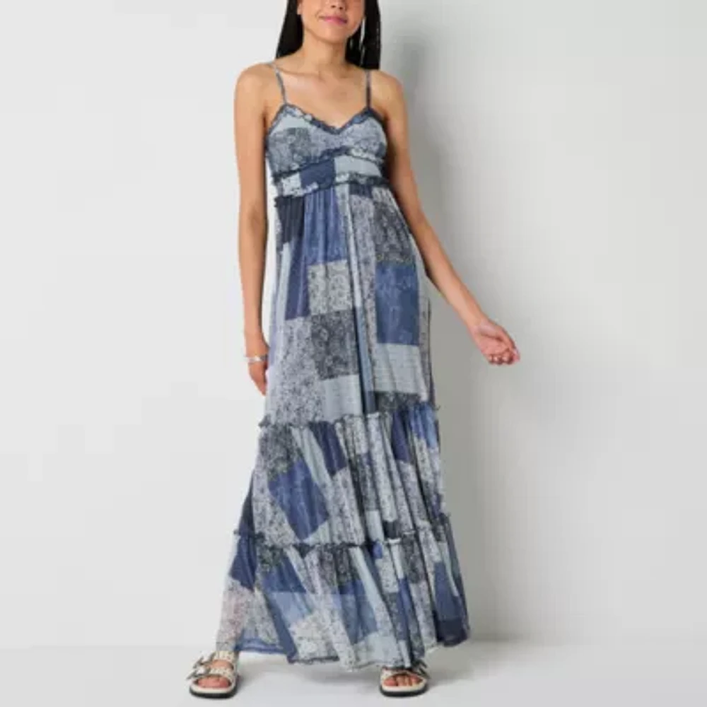 Arizona Womens Sleeveless Patchwork Juniors Maxi Dress