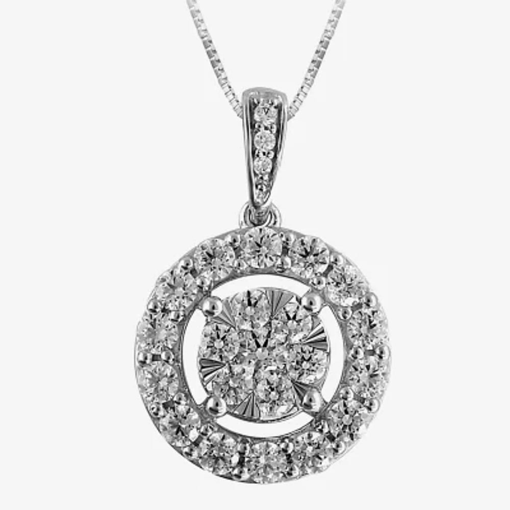 Diamond Blossom (G / Si2) Womens 1 CT. T.W. Lab Grown White Diamond 10K White Gold Round 18 Inch Pendant Necklace
