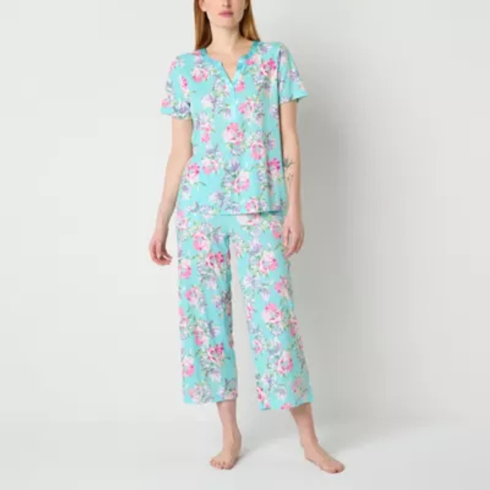 Adonna Womens Round Neck Short Sleeve 2-pc. Pajama Sets