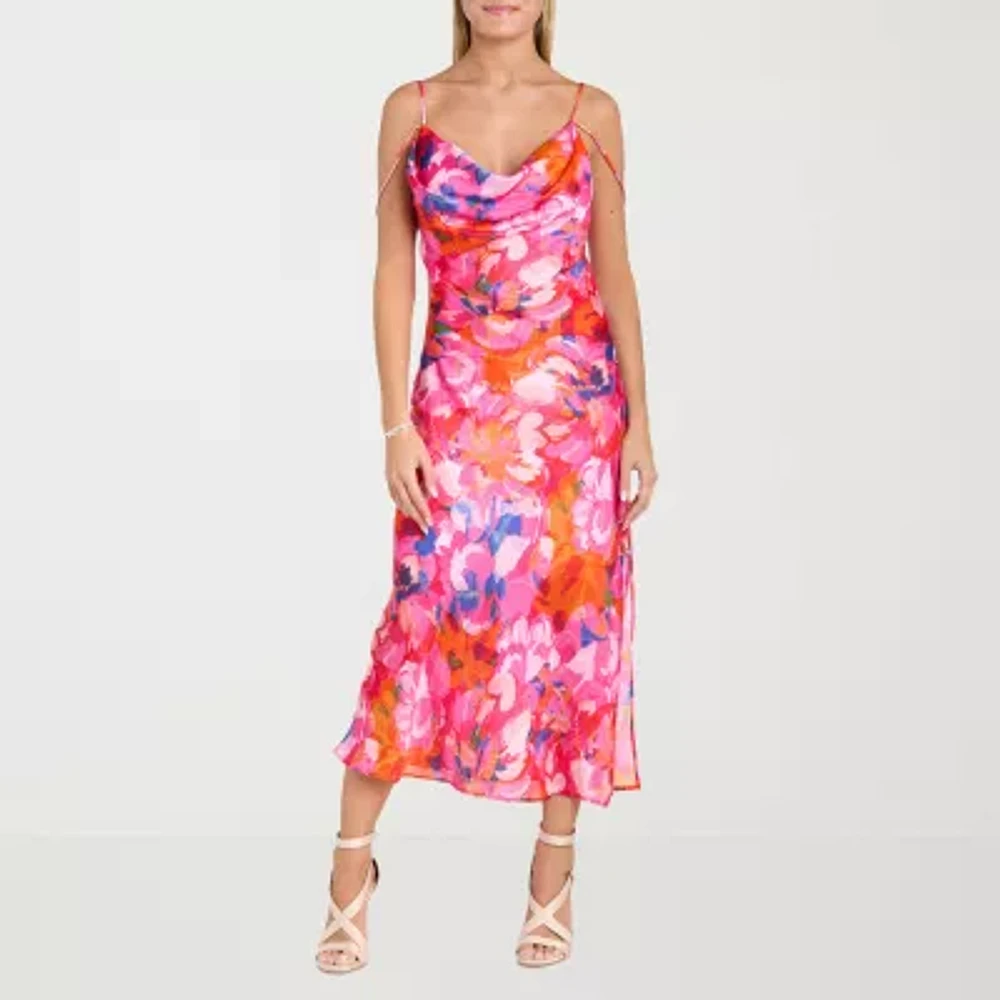 Morgan & Co. Womens Sleeveless Floral Midi Juniors Slip Dress
