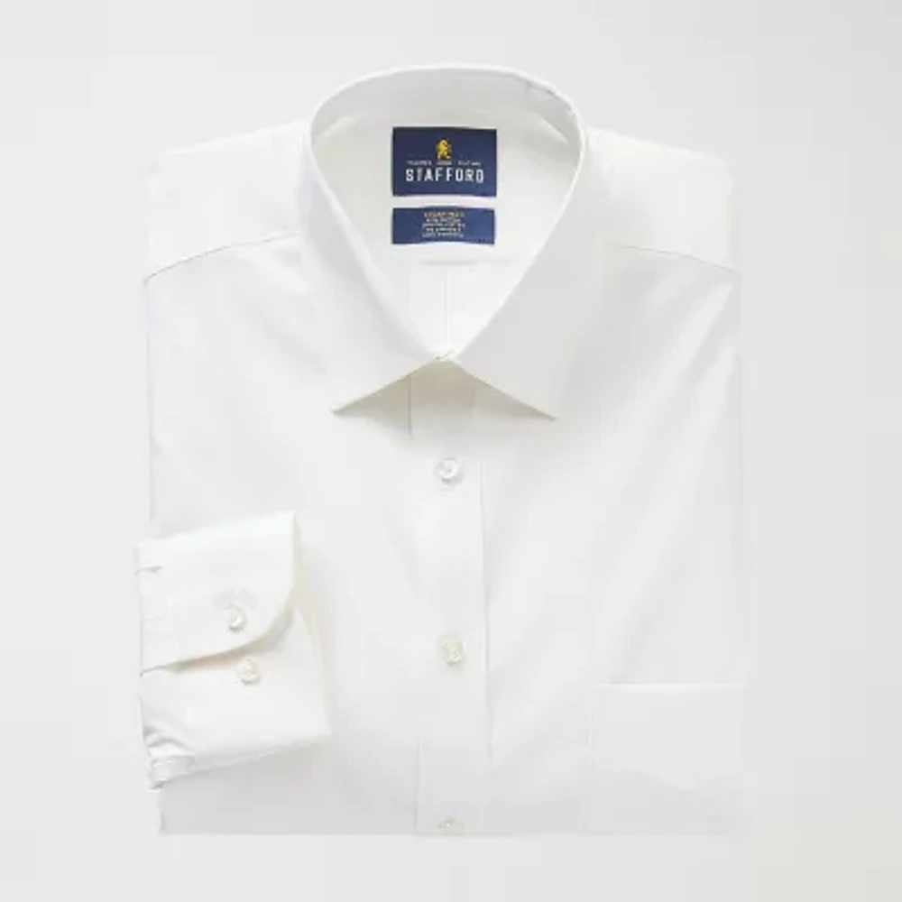Stafford Smart Tech Mens Regular Fit Stretch Fabric Wrinkle Free Long Sleeve Dress Shirt
