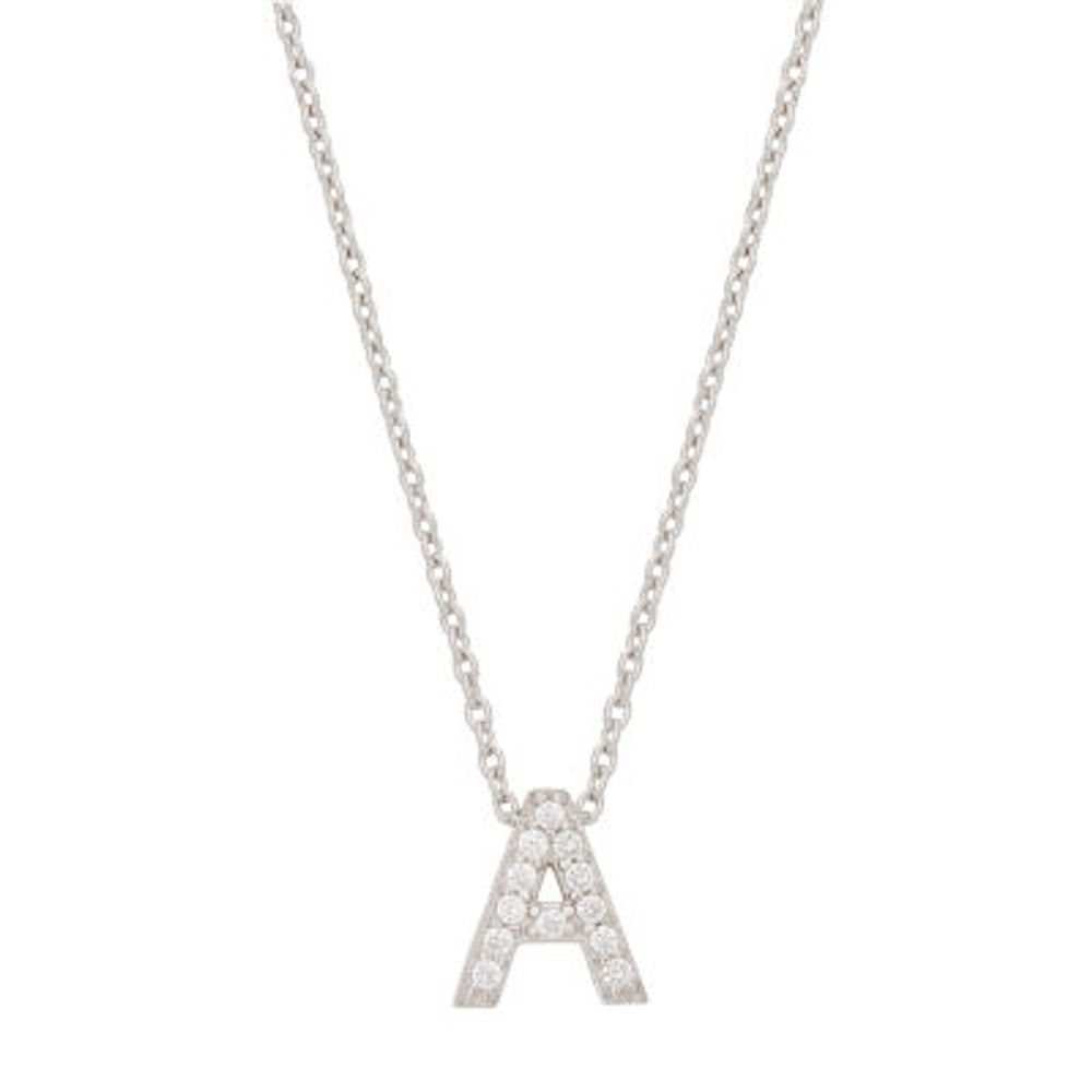 Initial Womens 1/8 CT. T.W. White Cubic Zirconia Sterling Silver 18 Inch Pendant Necklace