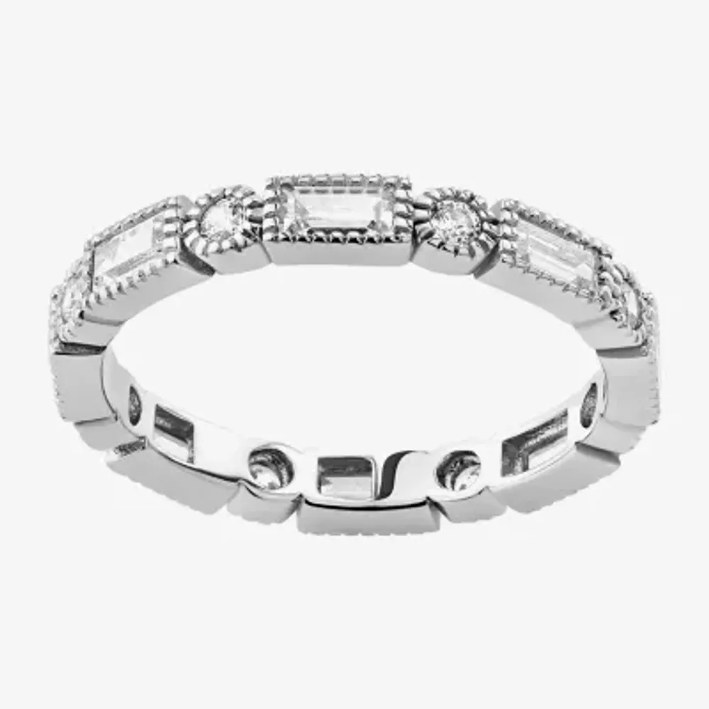 Womens Cubic Zirconia Sterling Silver Band