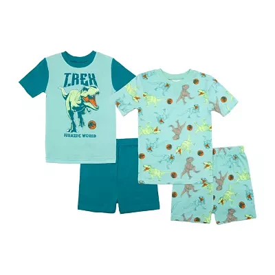 Toddler Boys Jurassic World Crew Neck Short Sleeve 4-pc. Pajama Sets