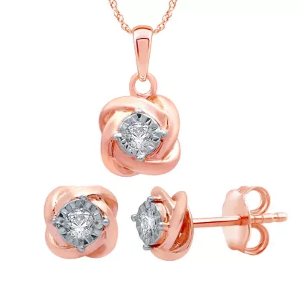Womens 1/6 CT. T.W. Natural White Diamond 14K Rose Gold Over Silver Knot 2-pc. Jewelry Set